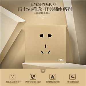 雷士照明開(kāi)關(guān)插座面板家用電源USB五孔插座86型暗裝面板V5金